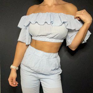 Off Shoulder, Paperbag Flare Pant Two Piece Set (s)